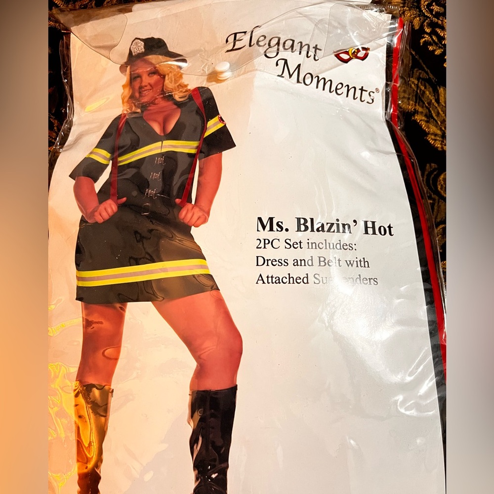 Ms. Blazin Hot Firefighter Costume Dress, hat, extinguisher